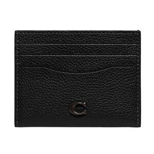 NWT Coach Flat Card Case Sculpted C Hardware Wallet Black Pebble Leather